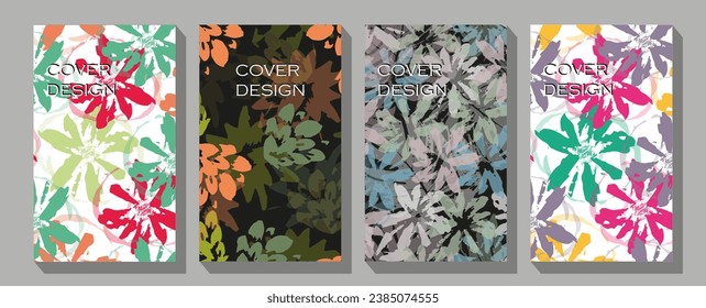 Highlight covers for social media stories vector . Multicolored circles with line leaves.  Floral, effective, multicolored fabric patterns. 