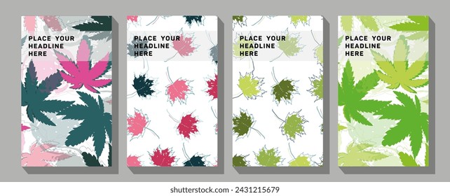 Highlight covers for social media stories vector . Multicolored circles with line leaves.  Bright botanical background with tropical leaves.