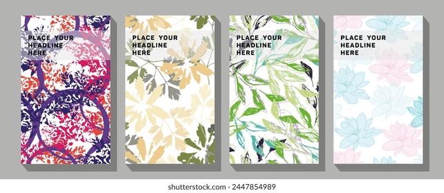 Highlight covers for social media stories vector . Multicolored circles with line leaves.  Hand-drawn multicolor set illustration for design interior. Color leaves.