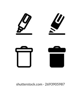 Highlight and Delete Line and Solid Icon Set for Modern App and UI Design