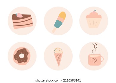 Highlight with desserts. Set of 6 covers for trending stories