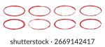 Highlight hand drawing different circles isolated on white background, Hand drawn red circle for marking text, numbers, marker pen, pencil, logo, hand drawn doodle grunge circle highlights