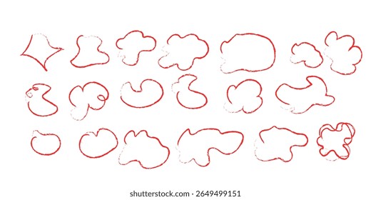 Highlight hand drawing different circles isolated on the background, Handwritten red circle. For marking text, numbers, marker pen, pencil, logo, hand-drawn doodle grunge circle highlights