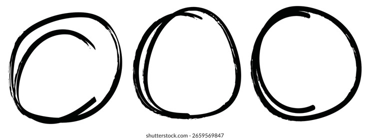 Highlight hand drawing different circles isolated on the background, Handwritten red circle. For marking text, numbers, marker pen, pencil, logo, hand-drawn doodle circle highlights