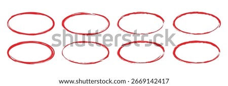 Highlight hand drawing different circles isolated on white background, Hand drawn red circle for marking text, numbers, marker pen, pencil, logo, hand drawn doodle grunge circle highlights