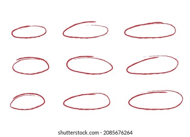 Markieren Sie handgezeichnete Kreise Set. Doodle-Ovale. Marker-Skizze. Hervorhebung von Text und wichtigen Objekten.  Runde Schreib-Rahmen. Stock-Vektorgrafik auf weißem Hintergrund.