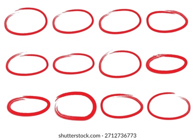 Handgezeichnete ovale Rahmenlinie markieren. Unterstrichsatz für Pinselstrich. Doodle Stil Ovale und Ellipsen Linie Vorlage. Vektorgrafik oval, einzeln auf weißem Hintergrund.