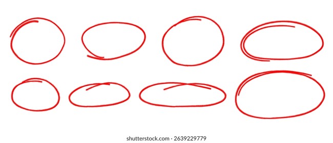 Highlight handdrawn oval sketch frames line set. Hand drawn scribble circle underscore set. Doodle style ovals and ellipses line template. Vector illustration oval isolated on white background.