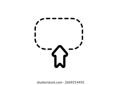 Ícone de realce com um ponteiro de anotação apontando para cima sob um retângulo tracejado arredondado, indicando foco da interface do usuário ou interação da nota.