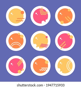Highlight Icons set. Instagram Story Icons. Abstract simple shapes covers. Bright pop art style. Modern minimalist graphic design.  Yellow, Orange, Pink color.
