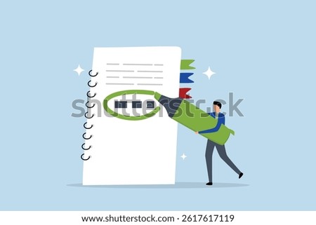 Highlight important note, businessman highlight pen circle important note.