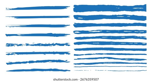 Highlight marker lines. Marker blue strokes. Hand drawn marker strokes. Text marker stripes. Text highlights and underlining. Brush lines.