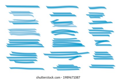Markierungslinien markieren. Blauer Text markierender Marker Markierungen Markierungen, Highlights Markierungen. Ständige Marker-Skizzen, Pinsel oder dauerhafte Markerskizze. Einziger Vektorsymbol-Satz