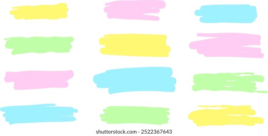 Highlight marker lines, colorful underlining brush strokes, isolated
