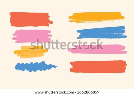 Highlight marker lines. Hand drawn text boxes, highlight, mark. Colored marker lines strokes. Marker stripes