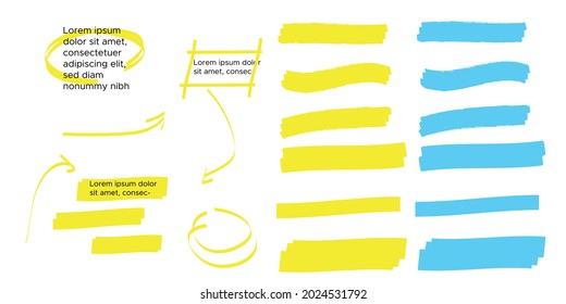 Highlight marker lines. Highlight strokes vector. Marker pen highlight