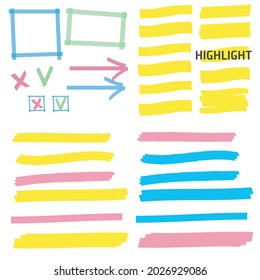 Highlight marker lines. Highlight strokes vector. Marker pen highlight