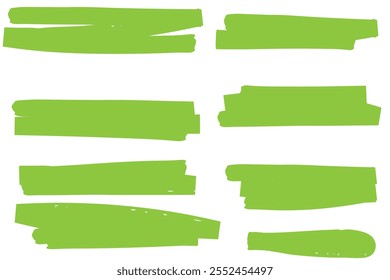 Highlight marker lines. Marker yellow strokes. Hand drawn marker strokes. Text marker stripes. Text highlights and underlining. Brush lines.