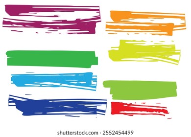 Highlight marker lines. Marker yellow strokes. Hand drawn marker strokes. Text marker stripes. Text highlights and underlining. Brush lines.