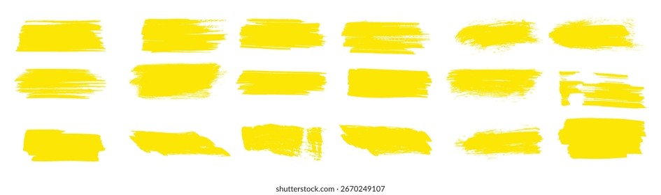 Highlight marker lines. Marker yellow strokes. Hand drawn marker strokes. Text marker stripes. Text highlights and underlining. Brush lines.eps10