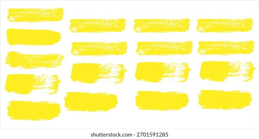Highlight marker lines. Marker yellow strokes. Hand drawn marker strokes. Text marker stripes. Text highlights and underlining. Brush lines.