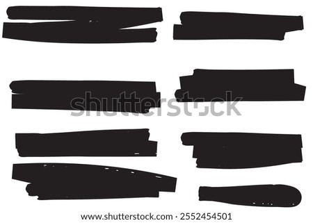 Highlight marker lines. Marker yellow strokes. Hand drawn marker strokes. Text marker stripes. Text highlights and underlining. Brush lines.