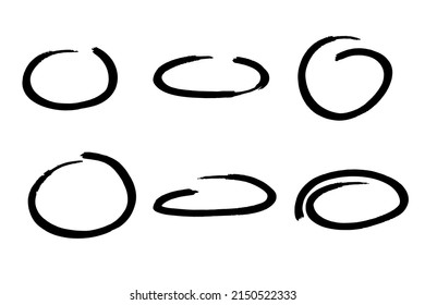 Highlight marker oval frames. Hand drawn scribble doodle underscore circle set. Ovals and ellipses line template. Stock vector illustration isolated on white background.