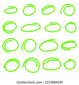 Highlight marker oval frames. Hand drawn marker scribble circle set. Doodle ovals and ellipses line template. Stock vector illustration isolated on white background.