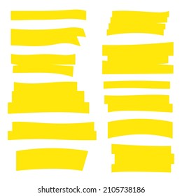 Resaltar trazos de marcadores. Resaltar el conjunto de líneas de pincel. Pluma con marcador amarillo. Dibujo manual.