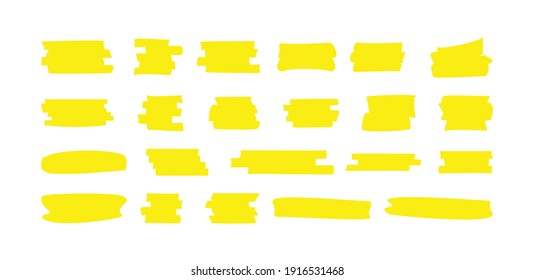 Highlight Marker yellow line. Marker color stroke, brush pen hand drawn underline. Highlight strokes isolated on white background. Vector illustration