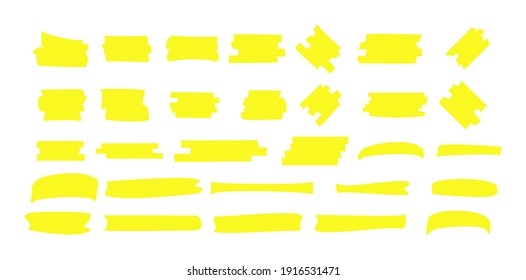 Highlight Marker yellow line. Marker color stroke, brush pen hand drawn underline. Highlight strokes isolated on white background. Vector illustration