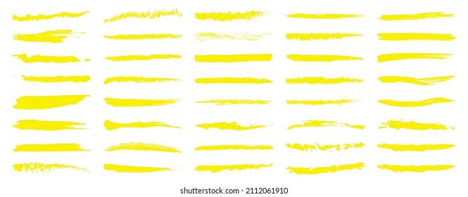 Highlight marker. Yellow marker underline. Lines for brush. Pen mark. Highlight pencil. Set of strokes. Vector.