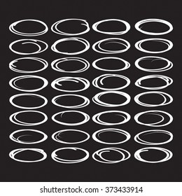 Highlight markers oval shapes isolated on black, white pen circles. Easy to change color.