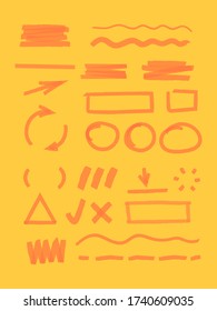 Highlight markers. Striped lines dotted shapes dividers and frames for news highlight vector pen marks circles and arrows