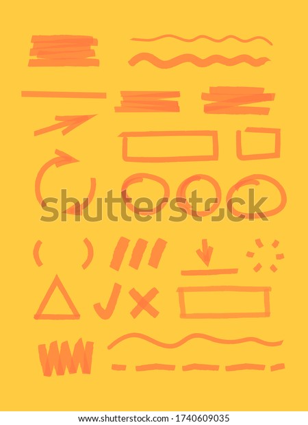 Highlight\
markers. Striped lines dotted shapes dividers and frames for news\
highlight vector pen marks circles and\
arrows