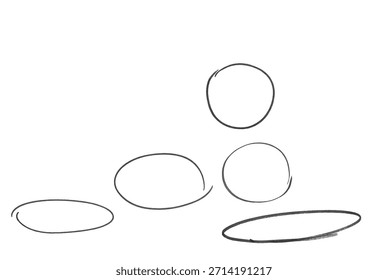 Resalte el conjunto de líneas de marcos de marcador blanco y negro ovalado. Óvalo de Ilustración vectorial aislado sobre fondo transparente Conjunto de croquis de círculo de garabatos dibujado a mano.