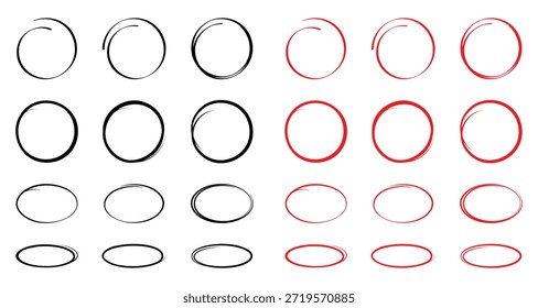 Highlight oval circle hand drawn doodle frames. Free pencil round lines. Round brush mark. Vector illustration. EPS 10