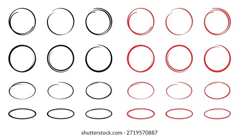 Highlight oval circle hand drawn doodle frames. Free pencil round lines. Round brush mark. Vector illustration. EPS 10