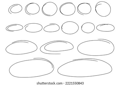 Highlight oval marker frames. Hand drawn scribble circle line sketch. Doodle ovals and ellipses line template set. Vector illustration isolated on white background.