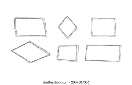 Highlight rectangle scribble frame - ink pen scrawl rectangular border for emphasis and highlighting text or important objects. Doodle scratch marker collection with editable stroke.
