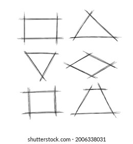 Highlight rectangle and triangle scribble frame - ink pen scrawl border for emphasis and highlighting text or important objects. Doodle scratch marker collection with editable stroke.