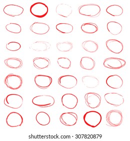 Highlight red circle - hand draw red rounds big vector set