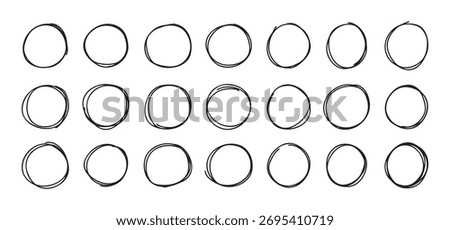 Highlight round doodle circle frames set. Marker pencil lines. Round note brush mark. . Vector illustration