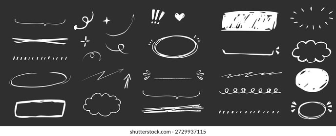 Markieren Sie die handgezeichnete Kreidekreide um grobe dünne Rahmen. Freehand Ovale doodlen. Ellipsenrahmen für Kreide, 