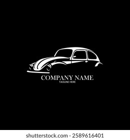 highlight silhouette logo of vintage car with a black background