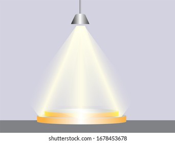 Highlight the stage lights, illuminating the award podium. Bright yellow