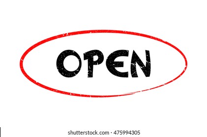 Highlight of typing word " OPEN " have porous and rough isolated on white background. For making a mark your product using a stamp or seal. Easy to change color. Unique character.