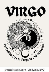 Highlight Virgo's detail-oriented and purposeful nature with this graceful design. Featuring the quote. Design vector illustration for T-shirts, mugs, typography, poster and more.Zodiac characteristic