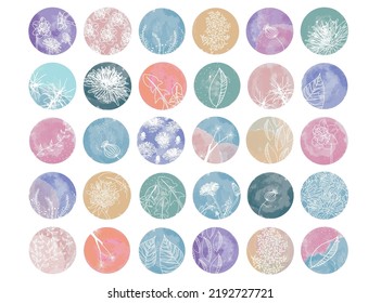 Highlight watercolor cover set, abstract floral botanical icons for social media. Highlight icons