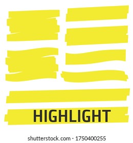 Highlight Yellow Marker vector set. Highlight Yellow Marker isolated background. Highlight Yellow Marker stroke brush